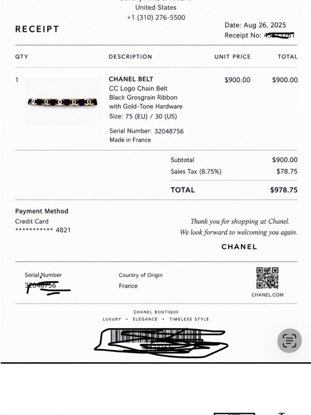 CHANEL Black Belt with Gold-Tone Interlinked CC Chain Accents